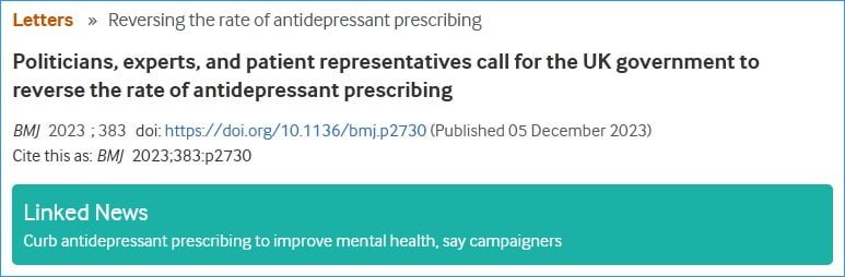 Politicians, experts, and patient representatives call for the UK government to reverse the rate of antidepressant prescribing